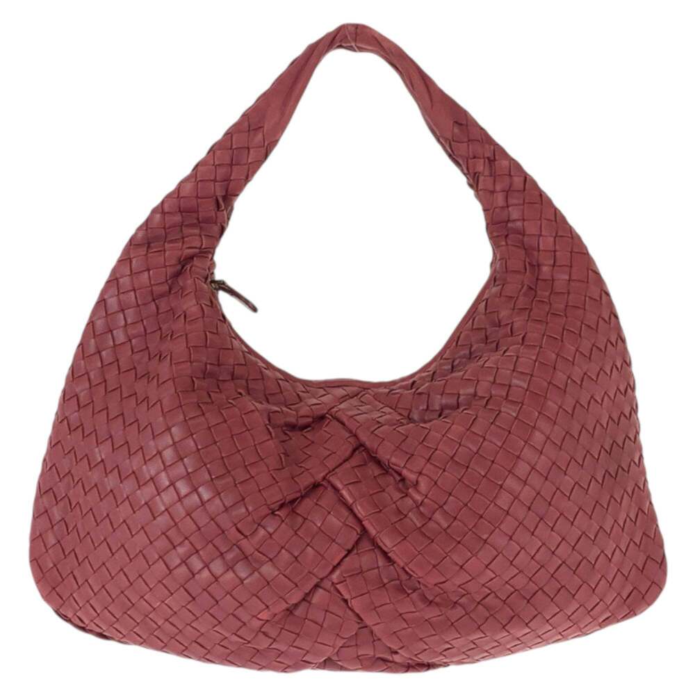 BOTTEGA VENETA Red Leather Intrecciato Shoulder Bag